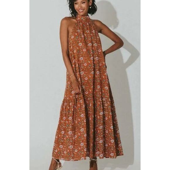 XS Cleobella Revolve Cotton Terracotta Print Wilder Maxi Dress - Picture 1 of 6